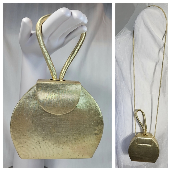 La Regale Handbags - La Regale Mini PURSE Gold Satin Box Clutch Wristlet Hand Bag Crossbody Formal